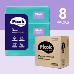 Picok Silky Facial Tissues 3Boxes X 8Packs ( 24 Boxes ) Bulk