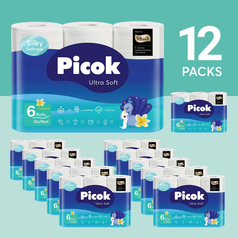 Picok Ultra Soft Toilet Tissue Paper 6Rolls (12Packs) Bulk